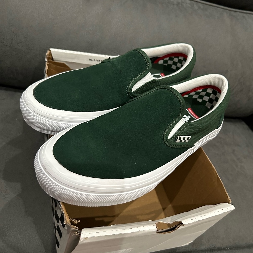 Vans Skate Slip Wrapped Green White Sole Comfy Cushion Mens 7 Womens 8.5